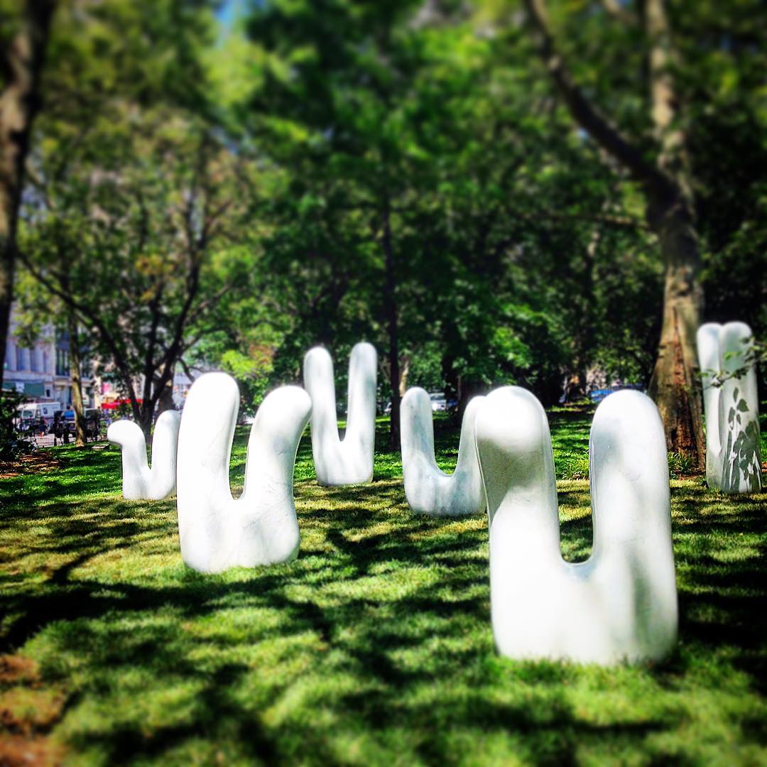 Claudia Comte, <em>The Italian Bunnies</em> at City Hall Park in the Public Art Fund's exhibition "The Language of Things." Courtesy of Sarah Cascone. 