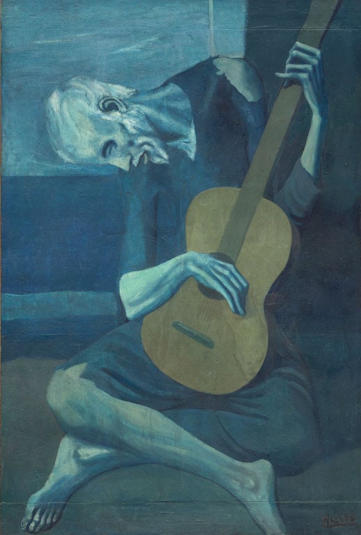 Pablo Picasso, The Old Guitarist. Courtesy of the Art Institute of Chicago, © 2016 Estate of Pablo Picasso / Artists Rights Society (ARS), New York
