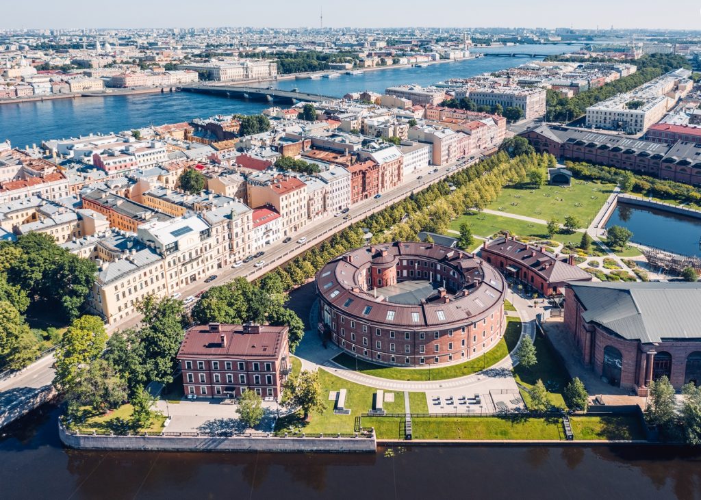 New Holland Island, St. Petersburg, including the Bottle, a former prison that has been turned into an arts space. Photo courtesy of New Holland Island, St. Petersburg.