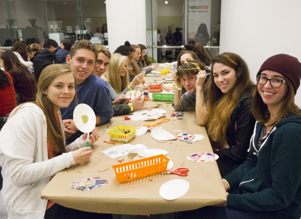 Guests make art at the mfaNOW overnight. Courtesy of the Museum of Fine Arts Boston. 
