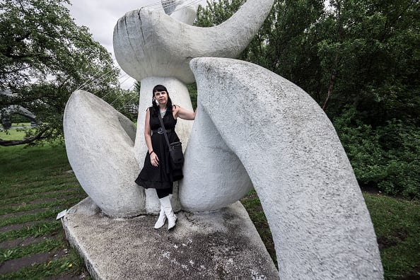 Birgitta Jónsdóttir stands for a portrait amongst the Ásmundur Sveinsson Sculpture Museum. Photo by Giles Clarke/Getty Images.