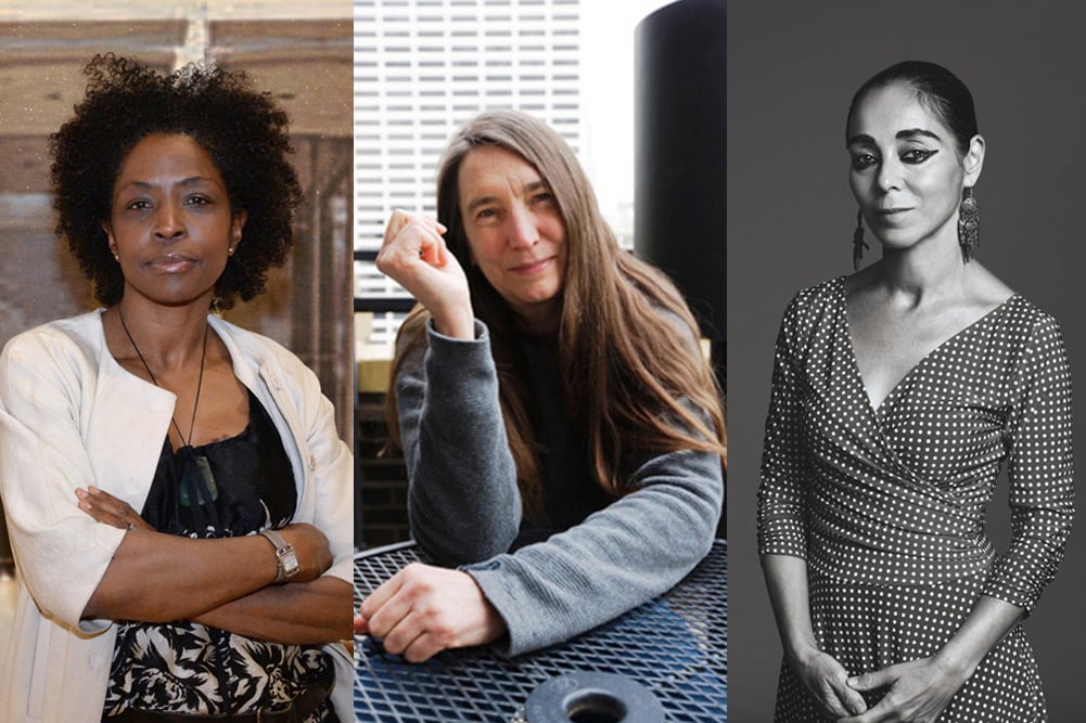 From left: Lorna Simpson, Jenny Holzer, and Shirin Neshat. Courtesy of Getty Images, Twitter, and Goodman Gallery.