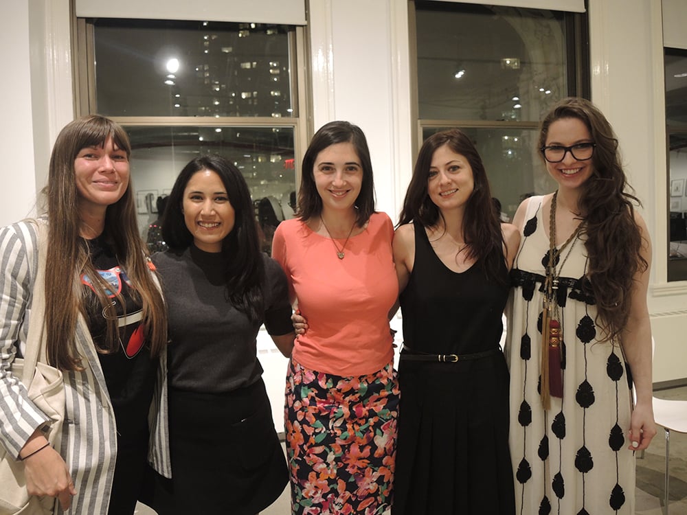 Ambre Kelly, Katya Khazei, Sarah Cascone, Rachel Corbett, and Molly Krause at the Young Women in Arts book reading with Rachel Corbett. Courtesy of Young Women in the Arts.