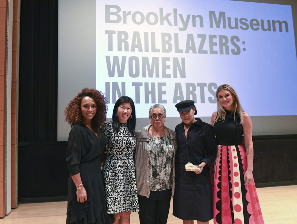 Janet Mock, Miyoung lee, Lowery Sims, Ellen Gallagher, and Sarah Arison at "Trailblazers: Women in the Arts” at the Brooklyn Museum. Courtesy of Elena Olivo for Brooklyn Museum.