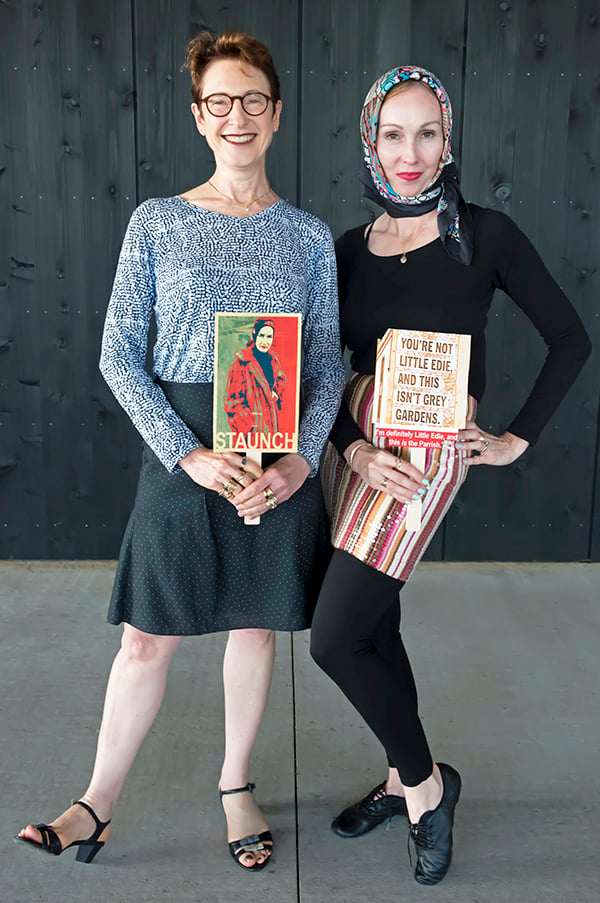 Terrie Sultan, director of the Parrish Art Museum and Andrea Grover, curator of special projects at the Parrish Art Museum at the museum's <em>Grey Gardens</em> Costume Parade. Courtesy of the Parrish Art Museum. 