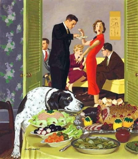 Dick Sargent, Doggy Buffet, Saturday Evening Post Cover (1957). Courtesy of illustrated gallery.