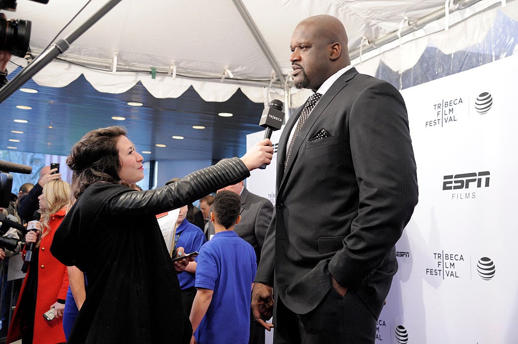 NEW YORK, NY - APRIL 14: Shaquille O'Neal is being interviewed at "30 For 30: This Magic Moment" Premiere - 2016 Tribeca Film Festival at SVA Theatre on April 14, 2016 in New York City. (Photo by Matthew Eisman/Getty Images for Tribeca Film Festival)