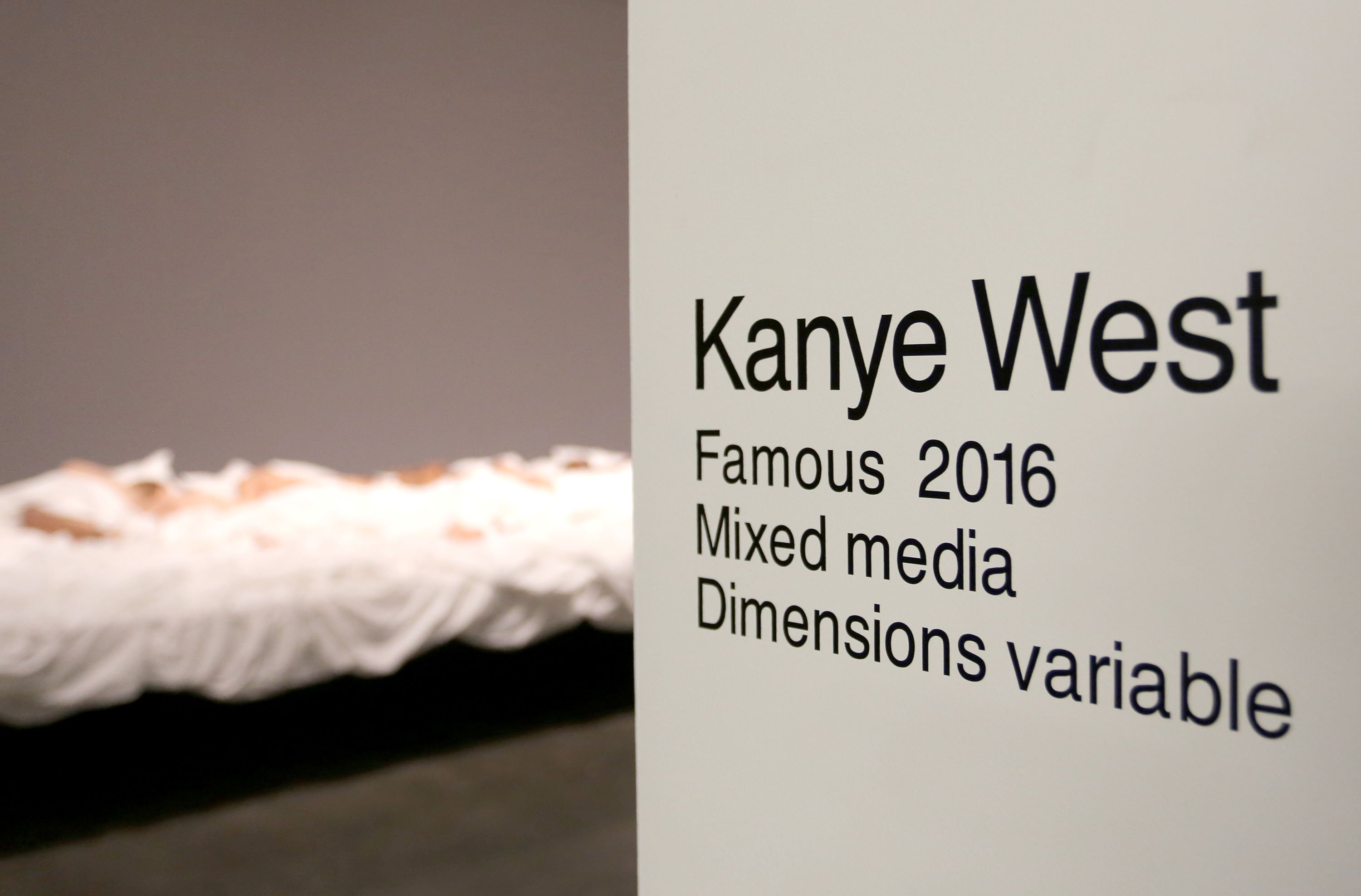 <em>Famous</em> by Kanye West, a private exhibition event at Blum And Poe, Los Angeles. Courtesy of Getty Images.