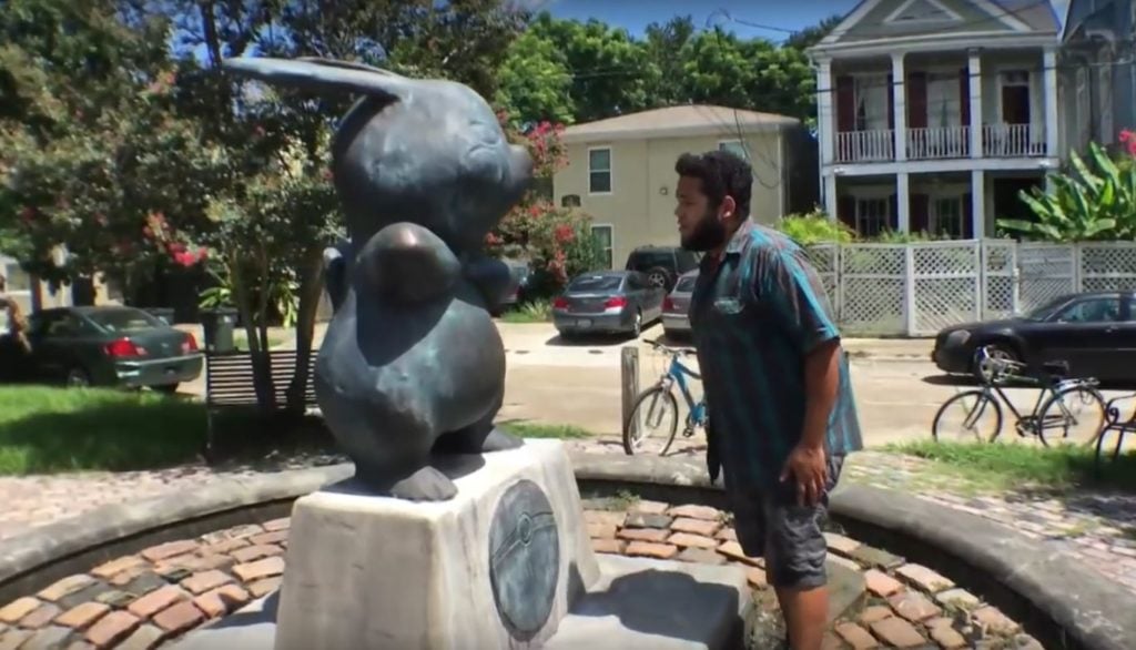 Pikachu statue appears in New orleans. Courtesy of YouTube.