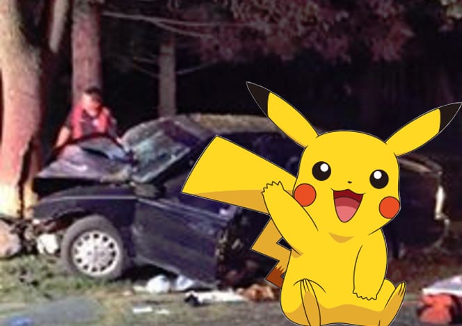 First major car crash caused by Pokemon Go in Auburn, New York. This image is unrelated to the current story. Courtesy of Auburn Police Department and Nintendo.
