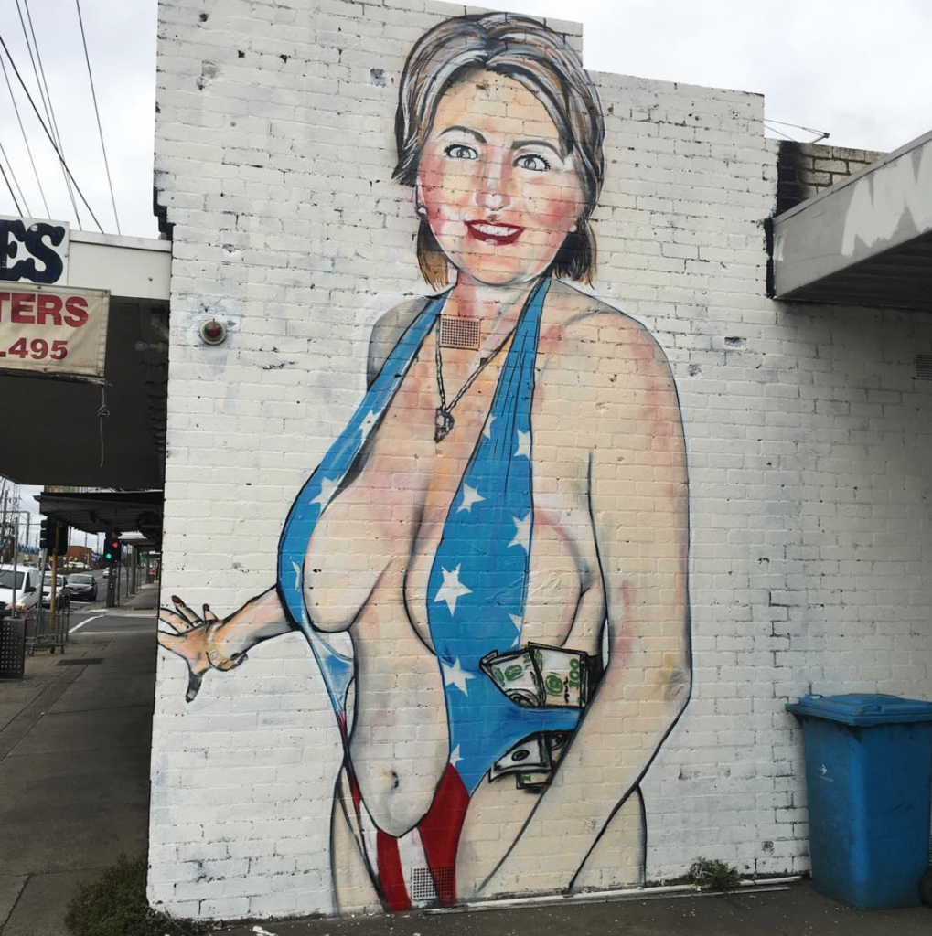 Hillary Clinton mural in Melbourne by Lushsux. Photo via Lushsux's Instagram.