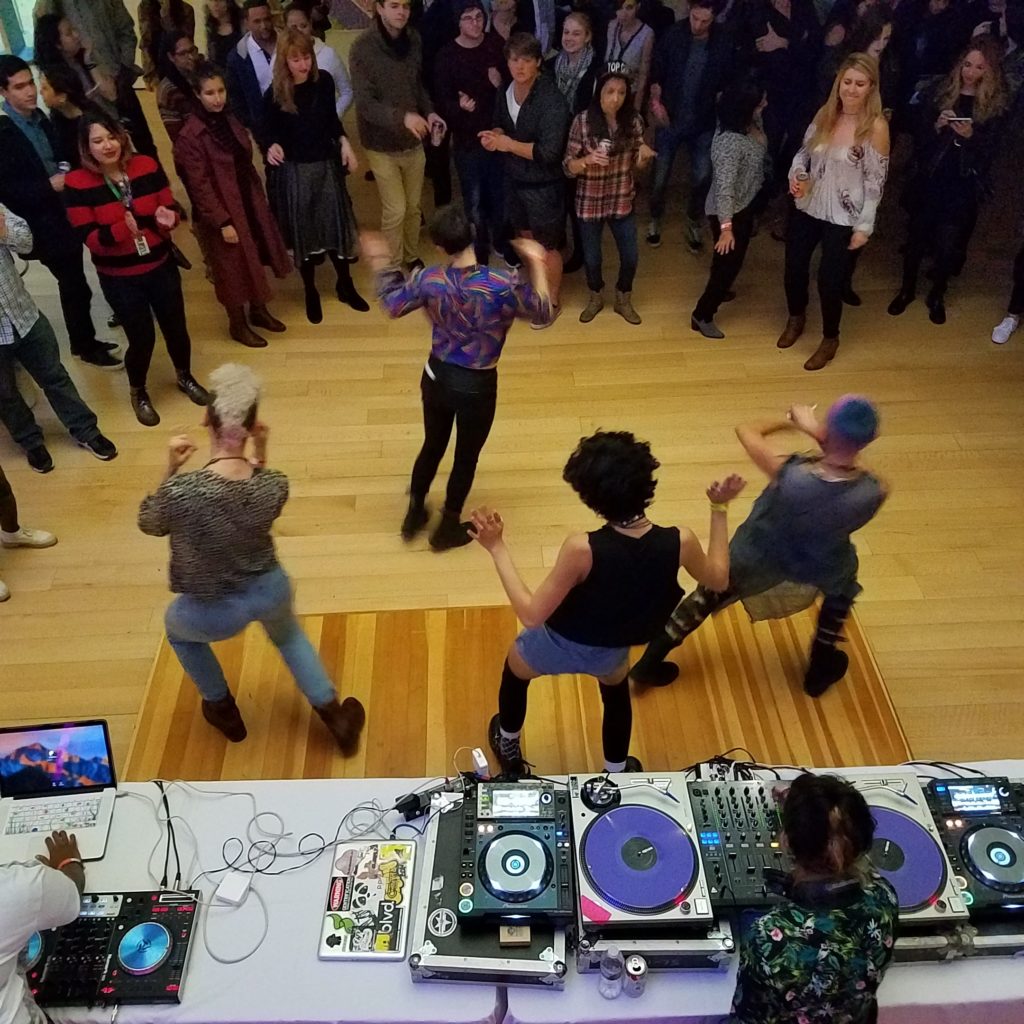 Guests dance at the mfaNOW overnight. Courtesy of the Museum of Fine Arts Boston. 