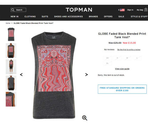 The t-shirt in question. Photo screen-grab from www.topman.com