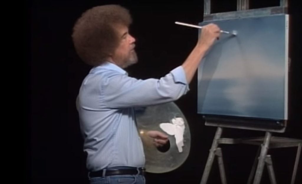 Bob Ross in "The Joy of Painting." Photo via YouTube.