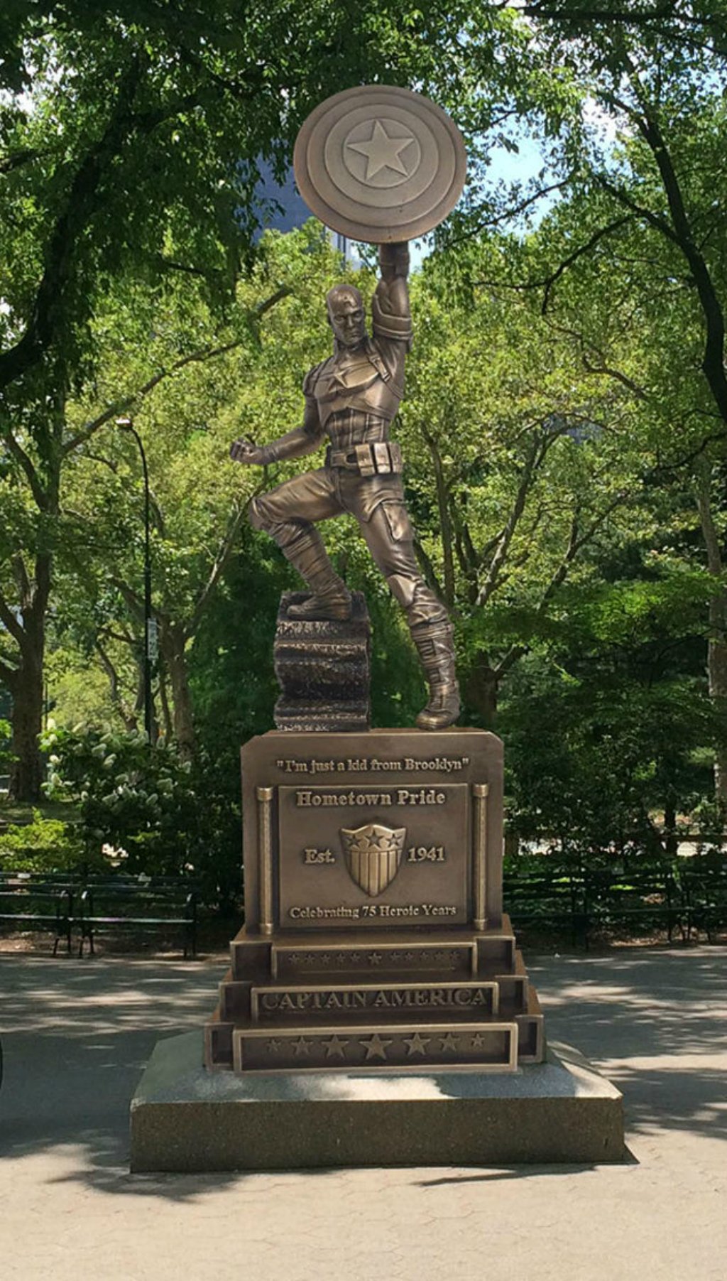 The Captain America statue in Prospect Park. Courtesy of Marvel. 