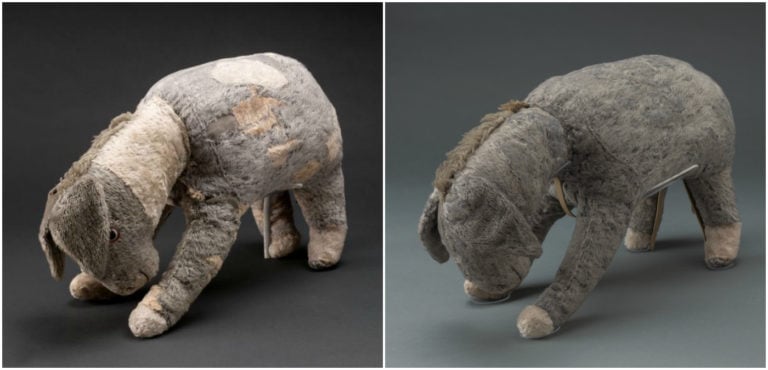 Eeyore, before and after. Courtesy New York Public Library’s Digital Imaging Unit.