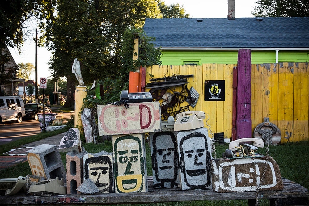 A sculpture created from recycled material at the Heidelberg Project. Photo Andrew Burton/Getty Images.