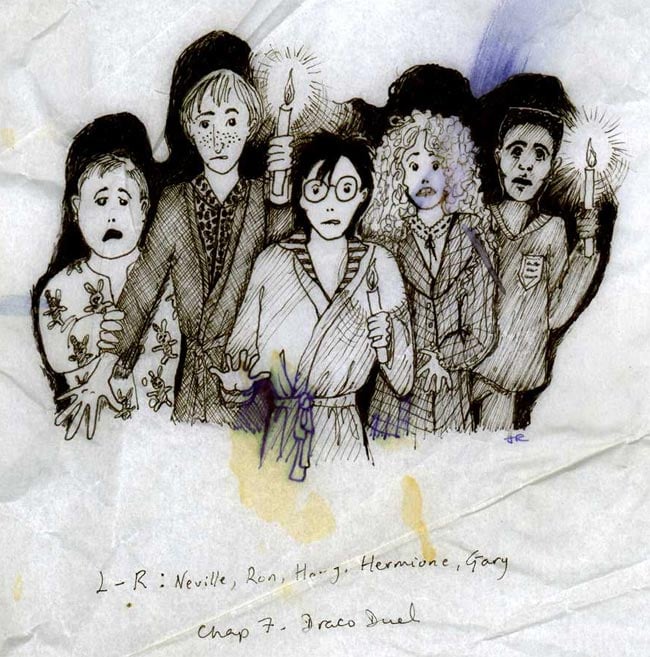 One of J.K. Rowling's original illustrations for <em>Harry Potter and the Philosopher's Stone</em>. Courtesy of J.K. Rowling.