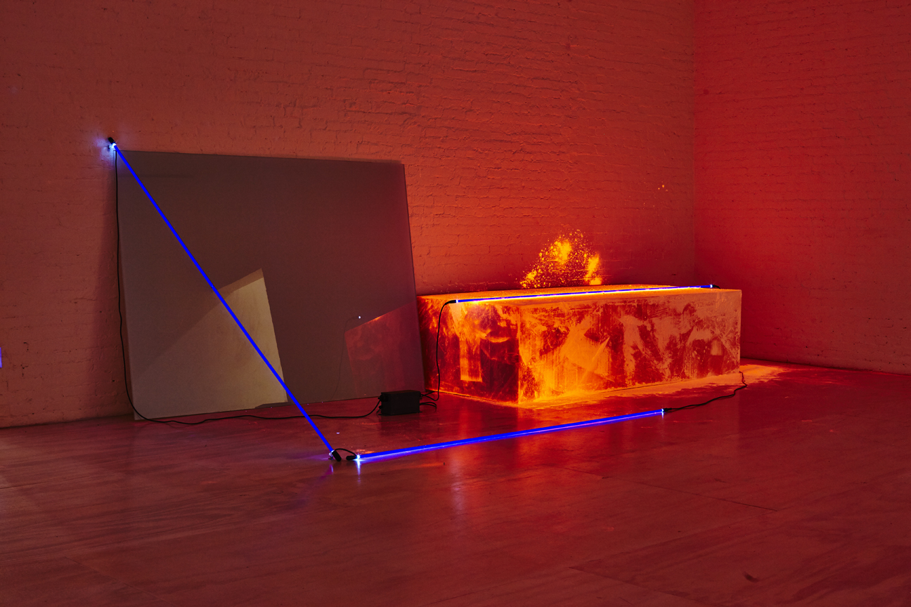 Installation view of Ba-O-Ba Fluorescent by Keith Sonnier in FORTY. Image courtesy MoMA PS1. Photo by Pete Deevakul.
