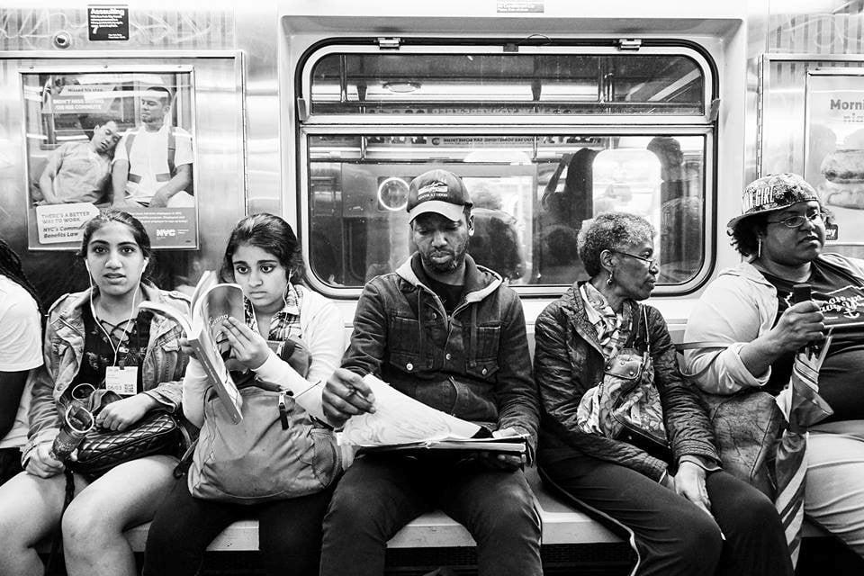 Orin at work on the subway. Courtesy of Christiane Paul Krenkler.