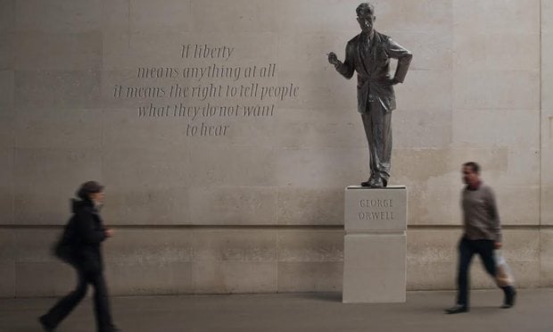 A rendering of Martin Jennings's planned George Orwell statue outside the BBC’s New Broadcasting House. Courtesy of Steve Russell Studios/Martin Jennings.
