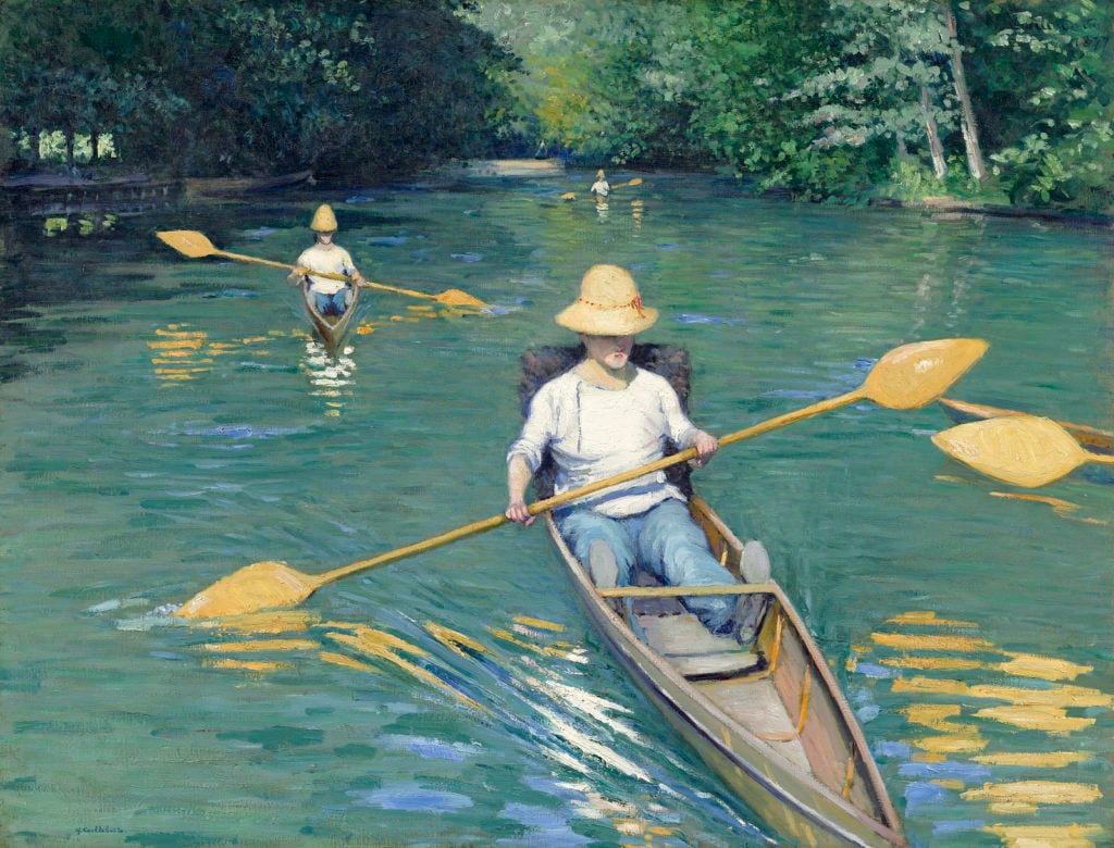 Gustave Caillebotte, Skiffs (1877). Courtesy of Musee d'Orsay.