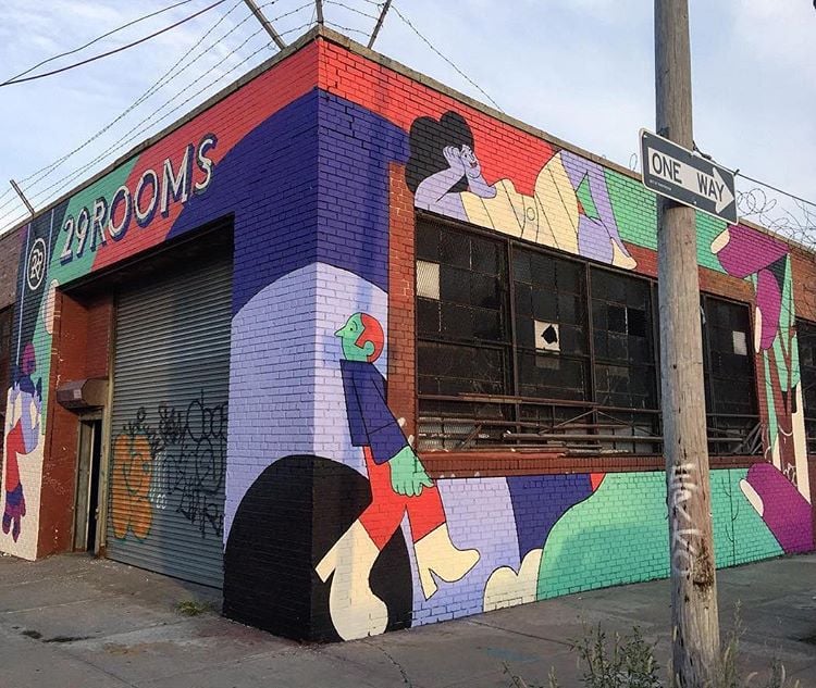 Street artist Nick Kuszyk has painted the exterior of Refinery29's 29Rooms in true Bushwick Style. Courtesy of Refinery29.