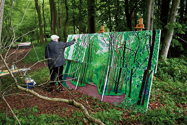 David Hockney painting <em>May 17th 2006, Woldgate Woods, East Yorkshire. Courtesy of Sotheby's, photo © Jean-Pierra Goncalves de Lima, artwork © David Hockney.
