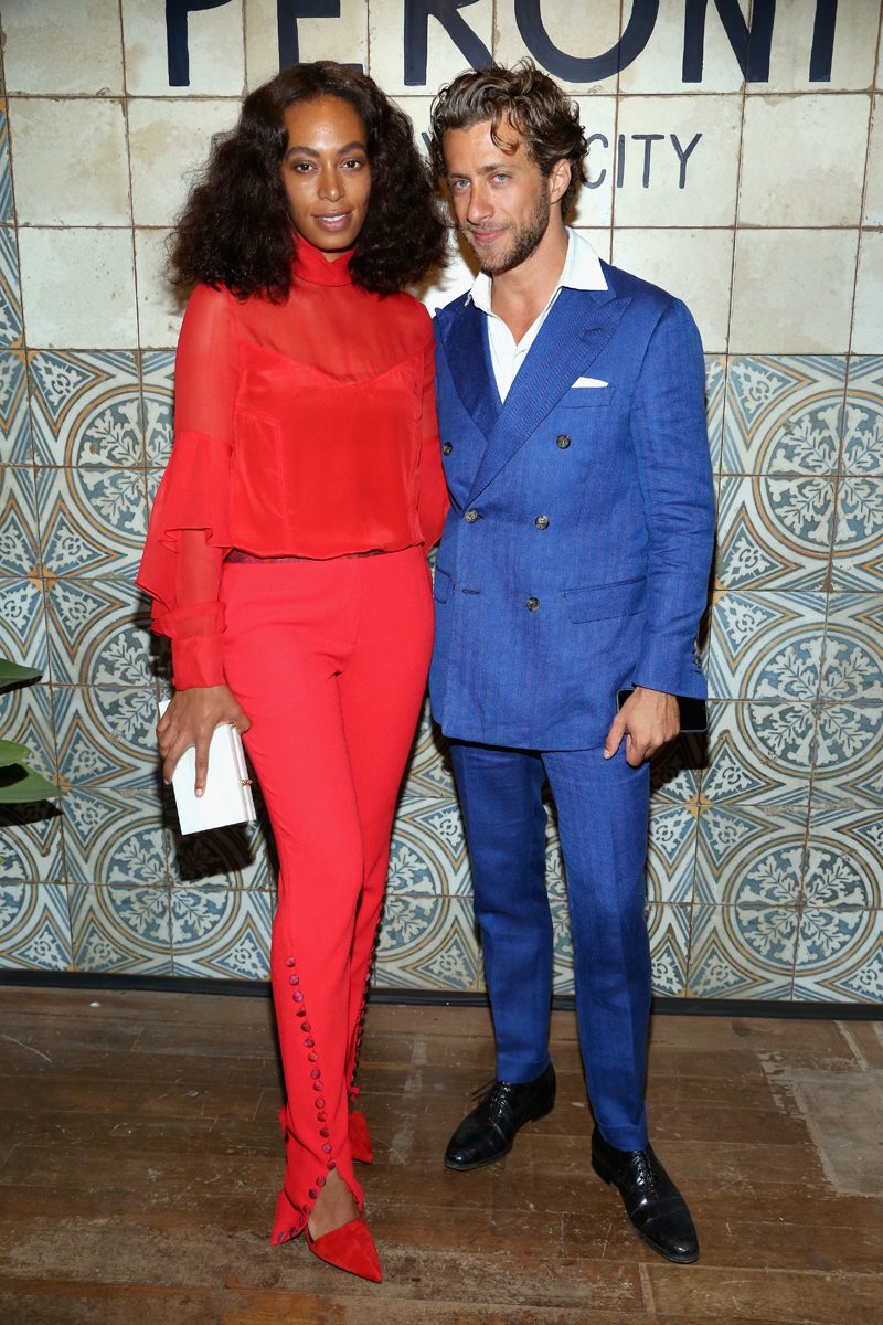Solange Knowles and Francesco Carrozzini at the House of Peroni Opening Night hosted by Francesco Carrozzini. Courtesy of photographer Sylvain Gaboury © Patrick McMullan via Getty Images.