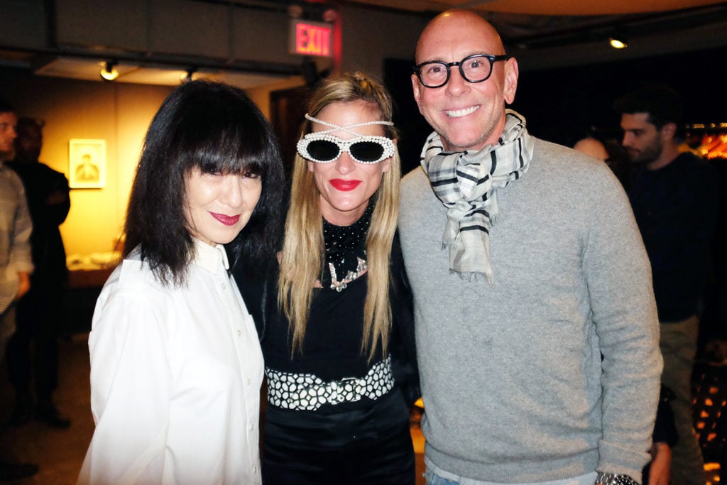 Performa director RoseLee Goldberg, Stacy Engman, Todd Bishop at the preview cocktail party for Beloved Country, Performa Gala 2016. Courtesy of photographer Elise Gallant/Performa.