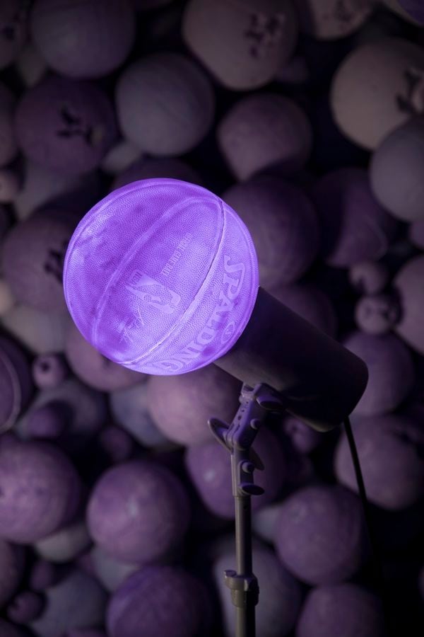 Daniel Arsham, detail of <i>Amethyst Sports Ball Cavern</i> (2016), installation at Galerie Perrotin. Photo by Guillaume Ziccarelli. Courtesy of Galerie Perrotin.