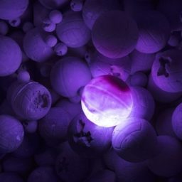 Daniel Arsham. detail of . Amethyst Sports Ball Cavern (2016) installation at Galerie Perrotin. Photo by Guillaume Ziccarelli. Courtesy of Galerie Perrotin.