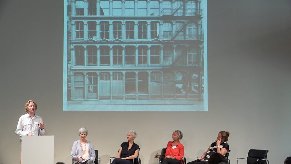 Flavin Judd, Magda Salvesen, Hélène Vandenberghe, Mary Moore and Mayen Beckmann at Keeping the Legacy Alive, the Institute for Artists' Estates' inaugural conference in Berlin, 2016. Photo OTB Media. Courtesy the Institute for Artists' Estates