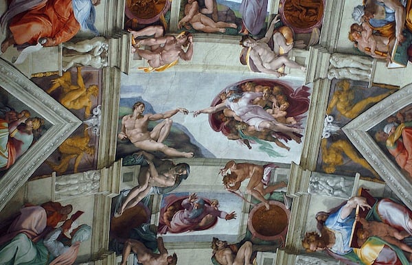 Detail of the Sistine Chapel ceiling by Michelangelo. Photo by Fotopress/Getty Images.