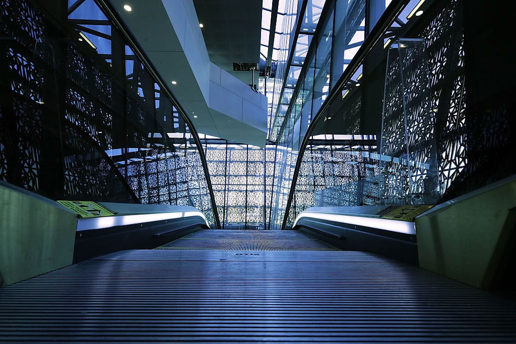 Steel and glass create patterns and reflections inside. Courtesy of Getty Images.