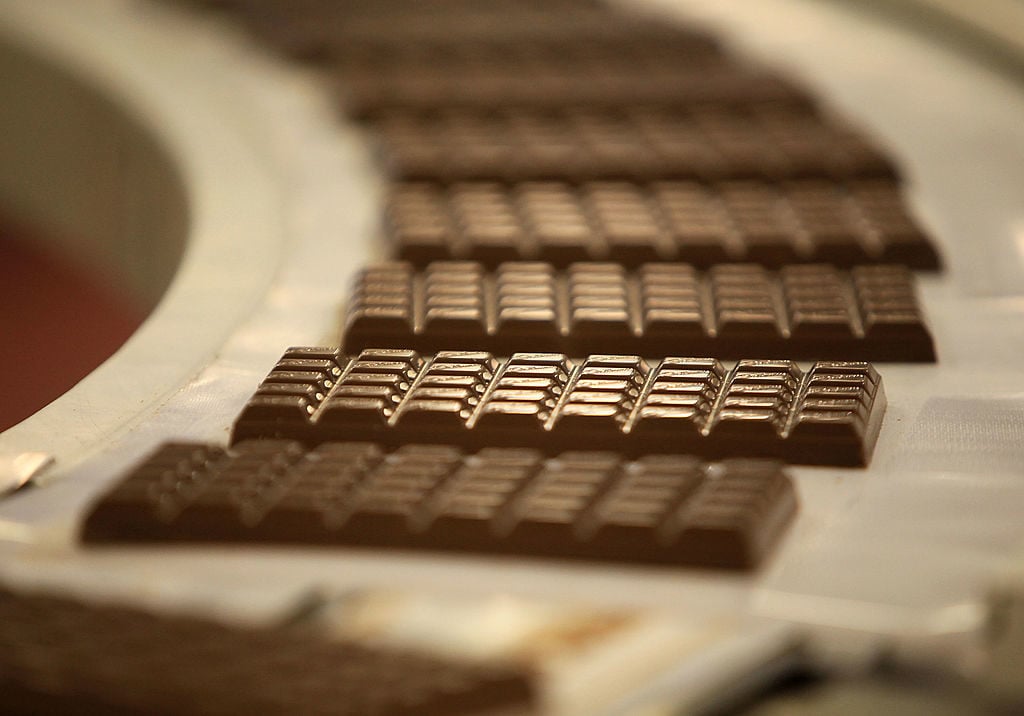 Cadbury's Dairy Milk Chocolate bars move down the production line at the Cadbury's Bournville production plant on December 15, 2009 in Birmingham, England. Photo Christopher Furlong/Getty Images.
