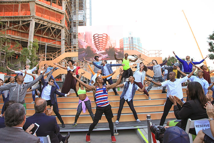 The Alvin Ailey dancer perform at the press conference unveiling the design for Hudson Yards and Thomas Heatherwick's <em>Vessel</em>. Courtesy of Paul Prince. 