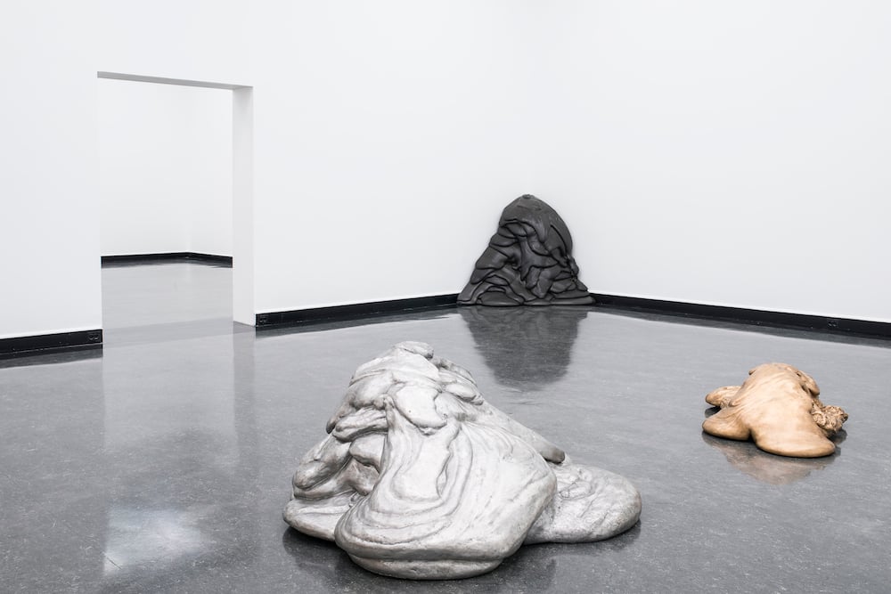 Foam works by Lynda Benglis as part of "Adhesive Products" at Bergen Kunsthall. Photo courtesy of Bergen Assembly 