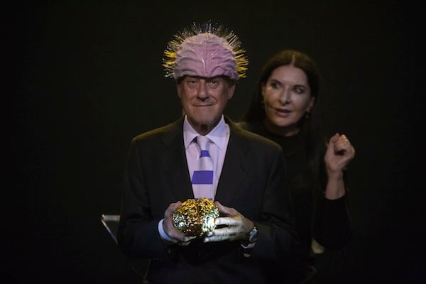 Marina Abramovic presents Lord Norman Foster with the golden brain Scopus Award. Photo by David Vexelman.