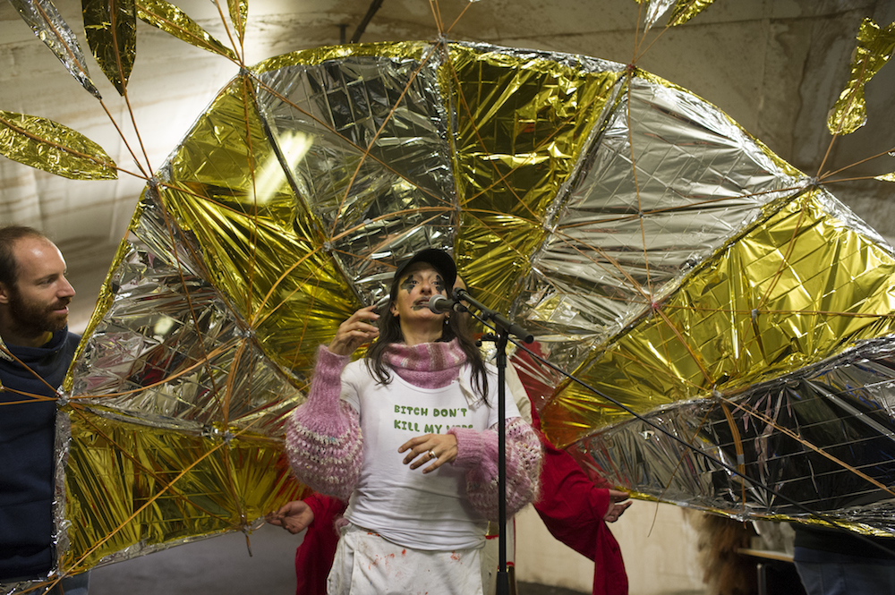 Marvin Gaye Chetwynd performing in <i> Cell Projects</i> (2016). Photo courtesy Bergen Assembly