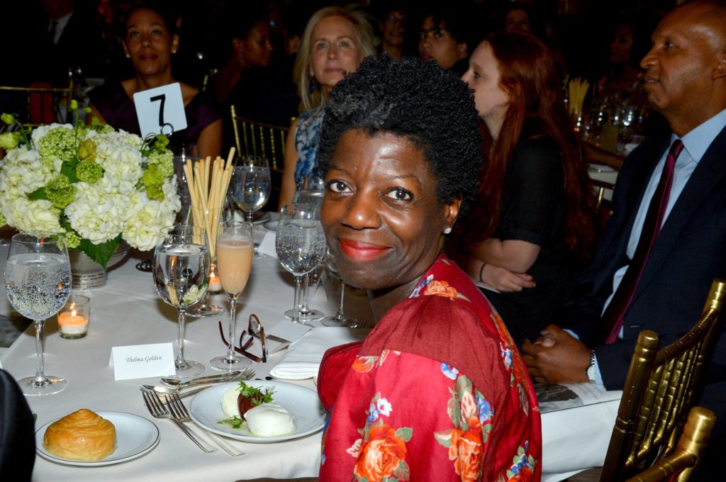 Thelma Golden at the Gordon Parks Foundation 10th Anniversary Awards Dinner and Auction in 2016. ©Patrick McMullan . Courtesy of Patrick McMullan/PMC.