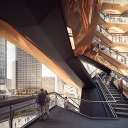 A rendering of Thomas Heatherwick's Vessel, coming to Hudson Yards in New York. Courtesy of Forbes Massie-Heatherwick Studio.
