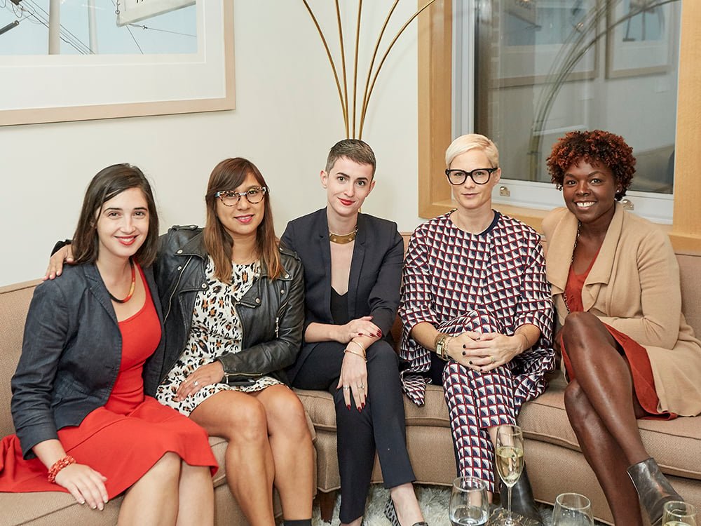 Sarah Cascone, Marina Garcia-Vasquez, Justine Ludwig, Helen Toomer, and Bahia Ramos at PULSE Contemporary Art Fair's panel discussion "Leaning In: Olympics of the Art World." Courtesy of Tad Mask.