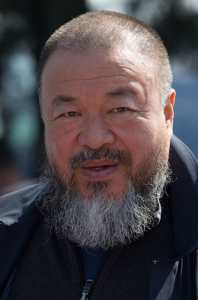 Ai Weiwei at the Idomeni refugee camp on the Greek Macedonia border on March 18, 2016 in Idomeni, Greece. Photo by Matt Cardy/Getty Images.