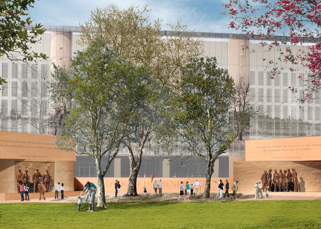 A rendering of Frank Gehry's design for the Eisenhower Memorial in Washington, DC. Courtesy of Gehry Partners.