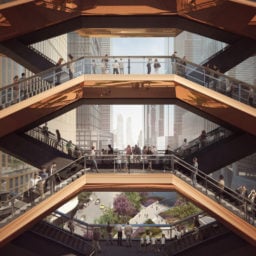 A rendering of Thomas Heatherwick's Vessel, coming to Hudson Yards in New York. Courtesy of Forbes Massie-Heatherwick Studio.