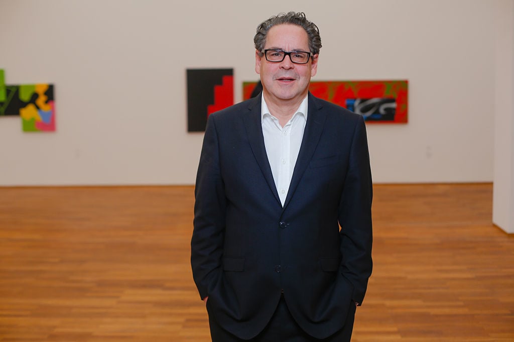 BERLIN, GERMANY - MARCH 05: Udo Kittelmann, Director of Neue Nationalgalerie attend a press conference for the 'Two By Two' exhibition at Hamburger Bahnhof on March 5, 2015 in Berlin, Germany. 'Two By Two' marks the first joint exhibition of New York-based artists Mary Heilmann and David Reed. Both artists are key figures in American painting post-Abstract Expressionism. The exhibition opens to the public on March 6 and runs until October 11, 2015. (Photo by Christian Marquardt/Getty Images)