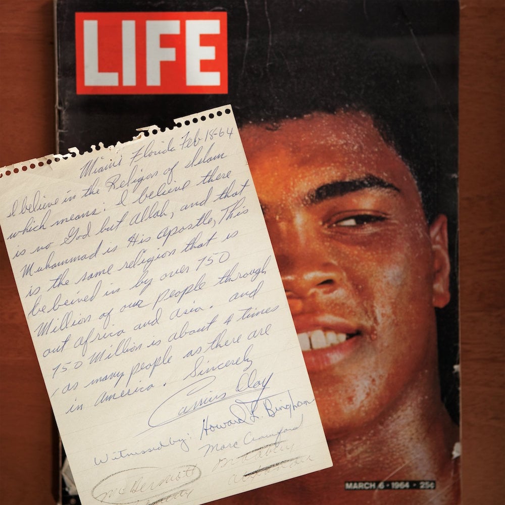 1964 Cassius Clay (Muhammad Ali) Handwritten Letter with First Confirmation of Conversion to Islam. Photo Courtesy: Heritage Auctions.