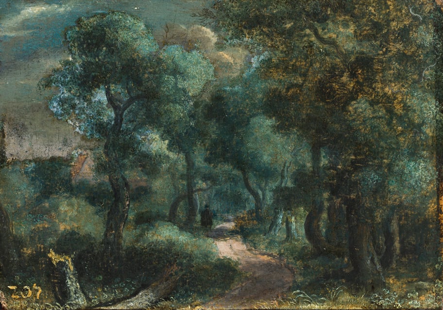 Woodland Path, canvas on panel, 16.1 x 22.7 cm, ca. 1618-20. Private Collection. Image Courtesy: ArtDaily.