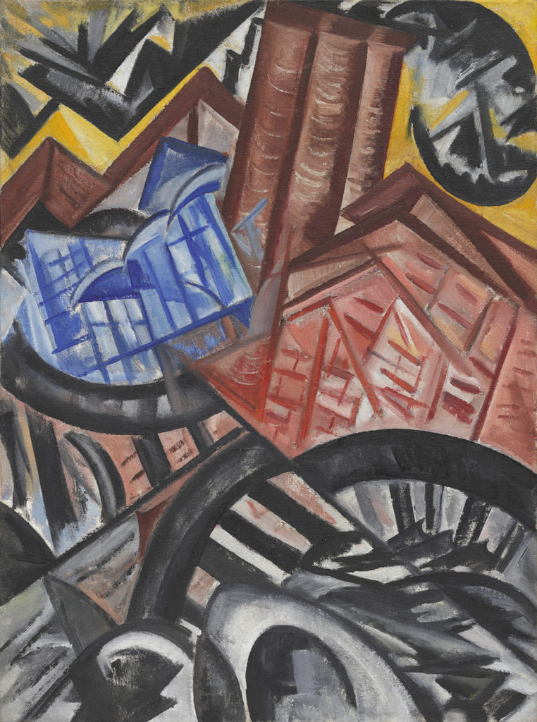 Olga Rozanova, <em>The Factory and the Bridge</em> (1913). Courtesy of the Museum of Modern Art, New York, the Riklis Collection of McCrory Corporation.